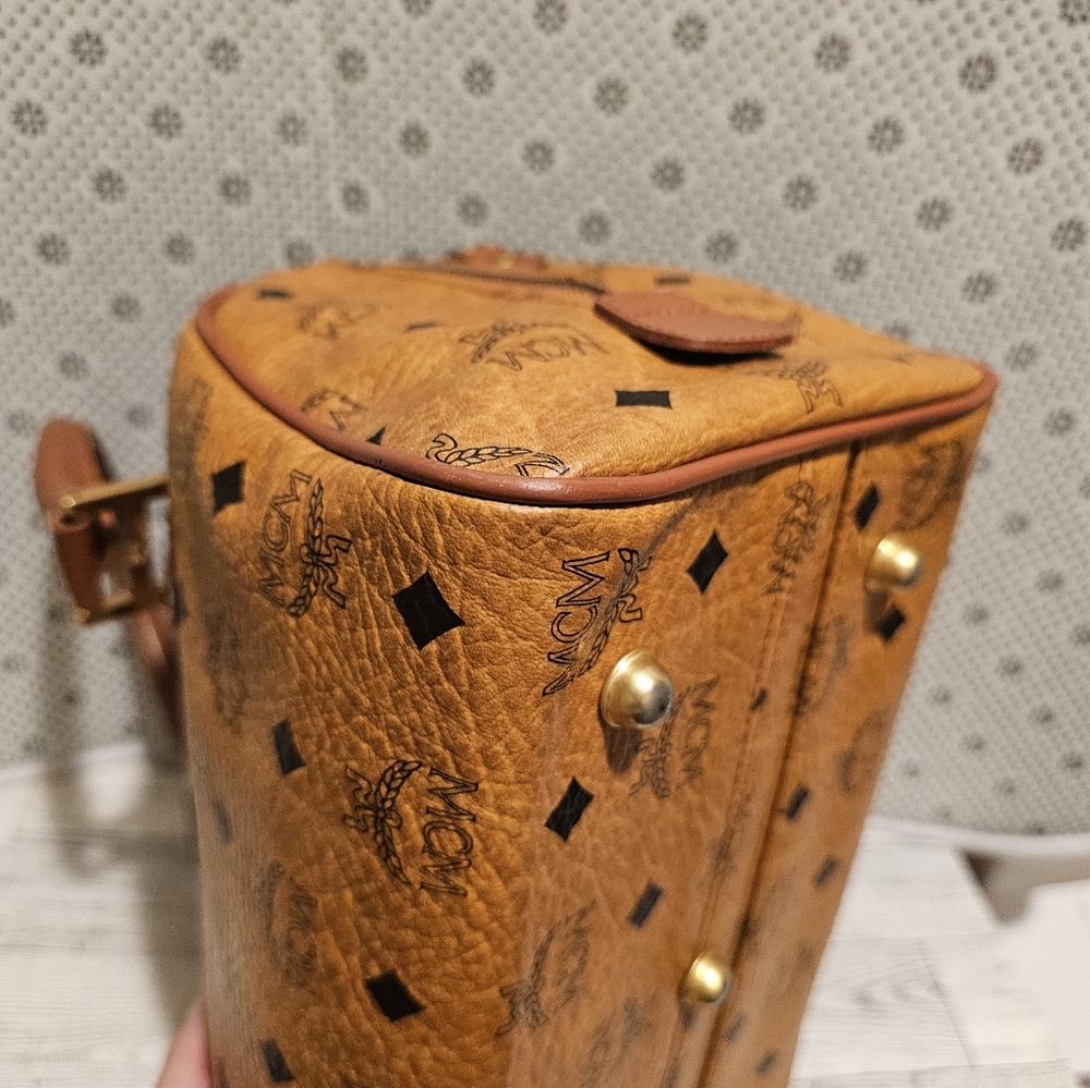 MCM Women's Tan Leather Boston Satchel - Picture 15 of 16
